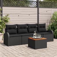 vidaXL 5-delige tuinset met kussens zwart poly rattan acacia