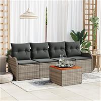 vidaXL 5-delige tuinbankset met kussens - grijs poly rattan en acacia