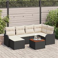 vidaXL 7-delige Tuinbankenset met kussens poly rattan acacia zwart