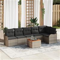vidaXL 7-delige tuinset met kussens in grijs poly rattan en acaciahout