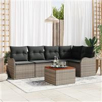 vidaXL 6-delige Tuinbankenset met kussens poly rattan acacia grijs