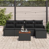 vidaXL 6-delige tuinsofa set met kussens - zwart poly rattan en acaciahout