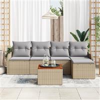 vidaXL 6-delige tuinsofa set met kussens in beige poly rattan en acacia