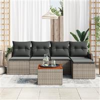 vidaXL 6-delige tuinset met kussens in het grijs van poly rattan en acacia