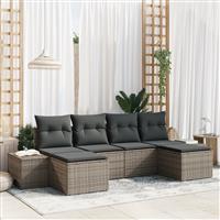 vidaXL 6-delige tuinset met kussens in grijs poly rattan