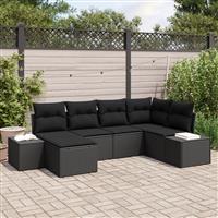 vidaXL 6-delige tuinbankset met kussens in zwart poly rattan
