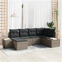 vidaXL 6-delige tuinset met kussens Grijs Poly Rattan