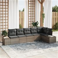 vidaXL 6-delige tuinsofa set met kussens in grijs poly rattan
