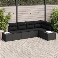 vidaXL 5-delige Tuinbankenset met kussens poly rattan zwart