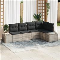 vidaXL 5-delige Tuinbankenset met kussens poly rattan lichtgrijs