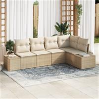 vidaXL 5-delige Tuinbankenset met kussens poly rattan beige