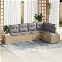 vidaXL 5-delige Tuinbankenset met kussens poly rattan beige
