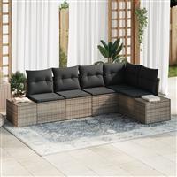 vidaXL 5-delige Tuinbankenset met kussens poly rattan grijs