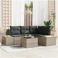 vidaXL 5-delige Tuinbankenset met kussens poly rattan grijs