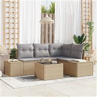 vidaXL 5-delige Tuinbankenset met kussens poly rattan zwart