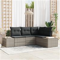 vidaXL 4-delige Tuinbankenset met kussens poly rattan lichtgrijs
