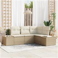 vidaXL 4-delige Tuinbankenset met kussens poly rattan beige