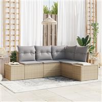 vidaXL 4-delige Tuinbankenset met kussens poly rattan beige