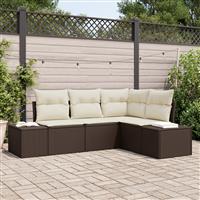vidaXL 4-delige Tuinbankenset met kussens poly rattan bruin