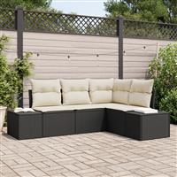vidaXL 4-delige Tuinbankenset met kussens poly rattan zwart
