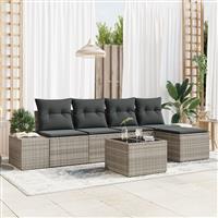 vidaXL 6-delige Tuinbankenset met kussens poly rattan grijs