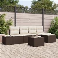 vidaXL 5-delige Tuinbankenset met kussens poly rattan grijs