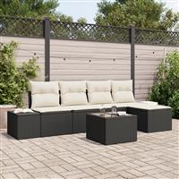 vidaXL 5-delige Tuinbankenset met kussens poly rattan bruin