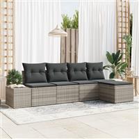 vidaXL 5-delige Tuinbankenset met kussens poly rattan lichtgrijs