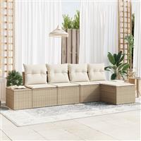 vidaXL 5-delige Tuinbankenset met kussens poly rattan beige
