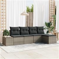 vidaXL 5-delige Tuinbankenset met kussens poly rattan grijs