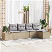vidaXL 5-delige Tuinbankenset met kussens poly rattan beige