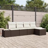 vidaXL 5-delige Tuinbankenset met kussens poly rattan bruin