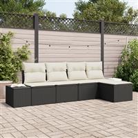 vidaXL 5-delige Tuinbankenset met kussens poly rattan zwart