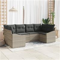 vidaXL 6-delige Tuinbankenset met kussens poly rattan lichtgrijs