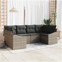 vidaXL 6-delige Tuinbankenset met kussens poly rattan grijs