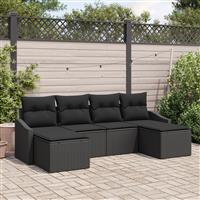 vidaXL 6-delige tuinset met kussens - zwart poly rattan