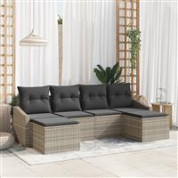 vidaXL 6-delige tuin eetset met kussens lichtgrijs poly rattan