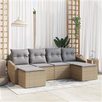 vidaXL 6-delige tuinset met kussens in beige poly rattan