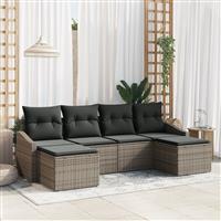 vidaXL 6-delige tuinset met kussens in grijs poly rattan