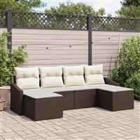 vidaXL 6-delige tuin eetset met kussens bruin poly rattan