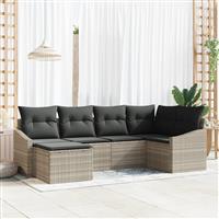 vidaXL 6-delige tuinset met tafel en stoelen inclusief kussens in lichtgrijs poly rattan