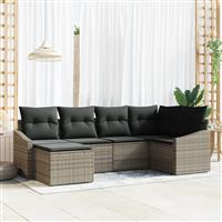 vidaXL 6-delige tuinset met kussens in grijs poly rattan