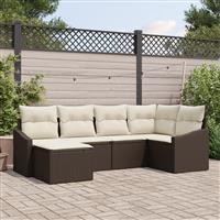 vidaXL 6-delige tuintafelset met kussens bruin poly rattan