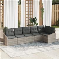 vidaXL 6-delige Tuinset met kussens poly rattan lichtgrijs