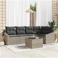 vidaXL 6-delige Tuinset met kussens poly rattan grijs