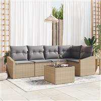 vidaXL 6-delige Tuinset met kussens poly rattan zwart