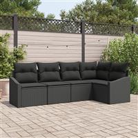 vidaXL 5-delige Tuinset met kussens poly rattan zwart