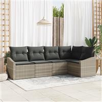 vidaXL 5-delige Tuinset met kussens poly rattan lichtgrijs