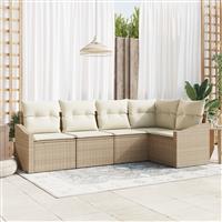 vidaXL 5-delige Tuinset met kussens poly rattan beige