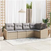 vidaXL 5-delige Tuinset met kussens poly rattan beige